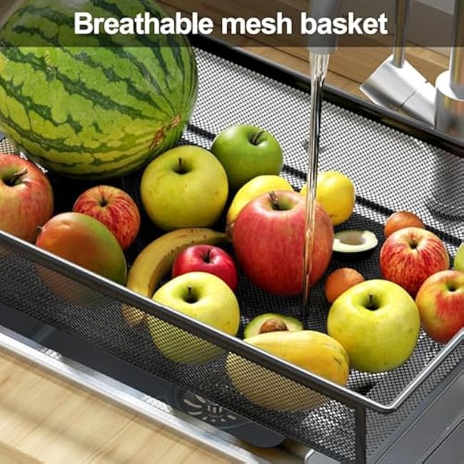 Fruit Vegetable Storage Basket, 5 Tier Mesh Wire Rolling Cart, Stackable Fruit Basket Stand with Rolling Wheels, Vegetable Rack Stand, Bathroom Storage Cart, Ideal for Kitchen, Pantry Black-SCuFElH8