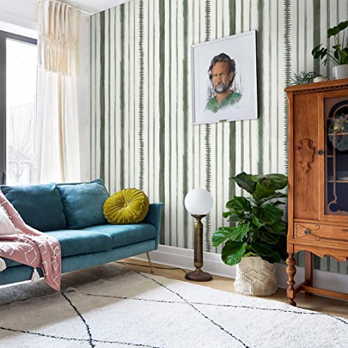Timeet Dark Green And White Peel And Stick Wallpaper Stripes Wallpaper 17.3"×196.85" Geometric Contact Paper Removable Self Adhesive Wallpaper For Bedroom Bathroom Wall Decor #TOP6