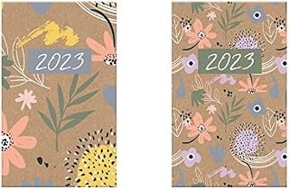 DESIGN GROUP 2023 Soft Cover Mini Pocket Diary Week to View Kraft Brown Pastel Floral Designs