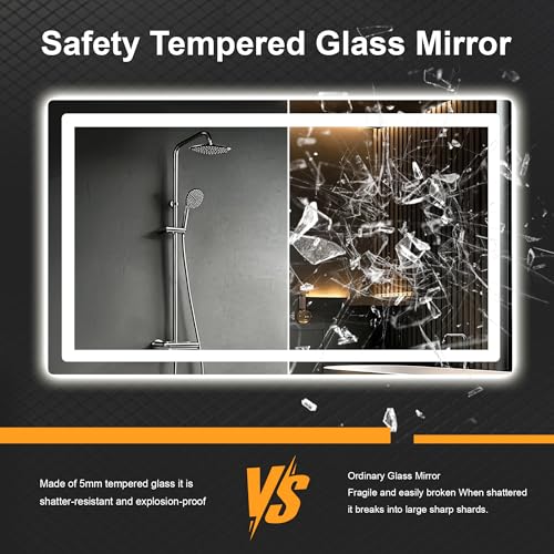 Image of LED Bathroom Mirror with Lights, 30 x 55 Lighted Vanity Wall Mirror | Backlit and Frontlit, Anti-Fog, Dimmable 3 Colors, Shatter-Proof Tempered Glass, Memory Function, Plug-in /Hardwired