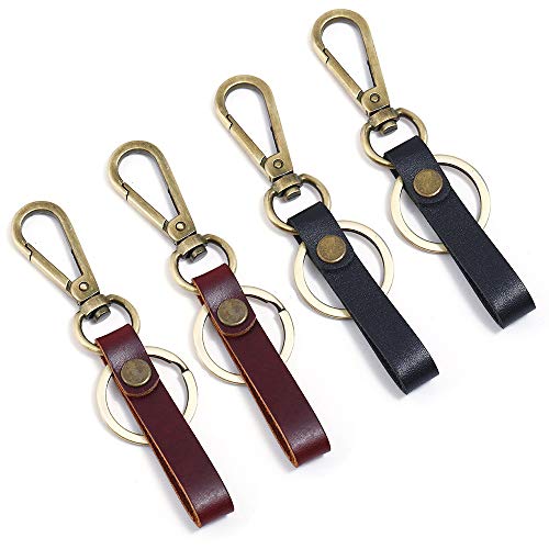 Horusing Leather Wristlet Keychain with Extra Large Ring and Belt Clip for Men Key Chain Organizer Holder (4Pcs), Medium