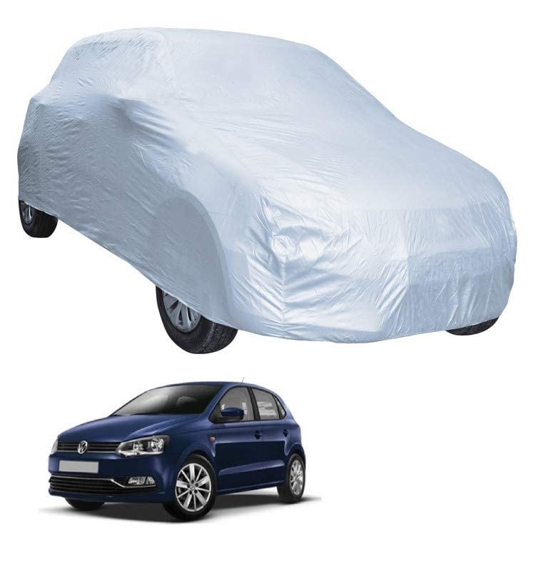Image of Auto Hub Car Cover Compatible with Polo with Weather Proof, Triple Stitched, Polo Car Cover- Plain Silver