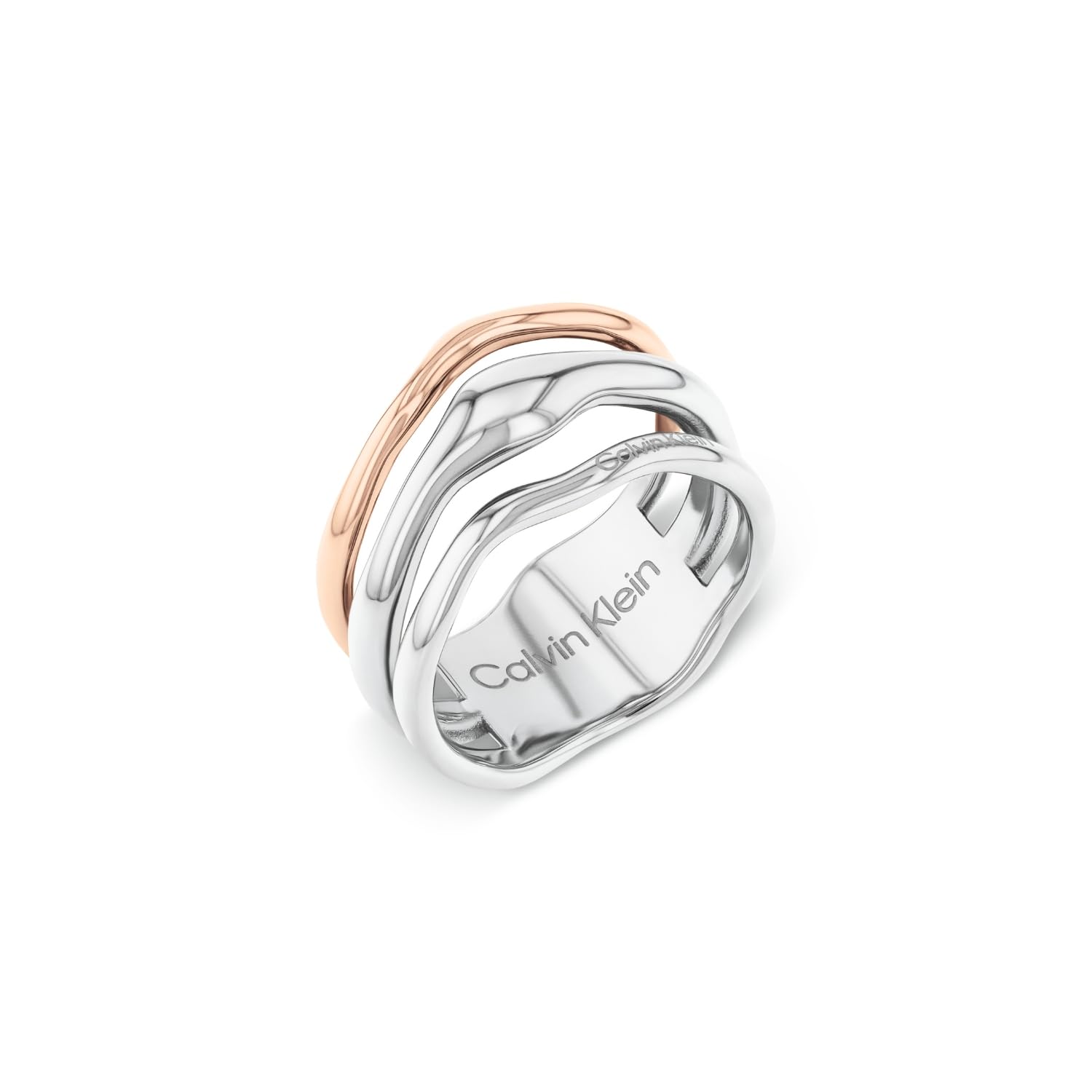 Calvin Klein Anello da Donna Collezione CK WAVY in Acciaio Inossidabile Bicolore o Dorato