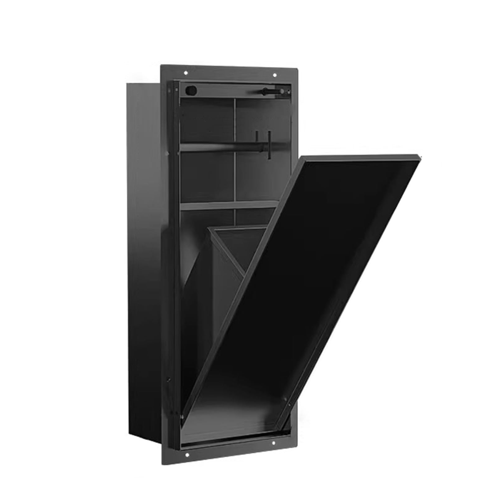 JYBNBBE Integrated Bathroom Storage Unit with Recessed Waterproof Shower Niche and Built-in Trash Can Alcove (Black)