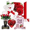 Valentine gift basket set 10 teddy bear plush white or red dozen belgian milk chocolate roses bouquet creme savers strawberry and creme hard candy elmer chocolate rose flowers heart shaped  urban country home decor