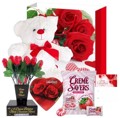 Valentinegiftbasketset10teddybearplushwhiteorreddozenbelgianmilkchocolaterosesbouquetcremesaversstrawberryandcremehardcandyelmerchocolateroseflowersheartshaped Urban Country Home Decor Valentine gift basket set 10 teddy bear plush white or red dozen belgian milk chocolate roses bouquet creme savers strawberry and creme hard candy elmer chocolate rose flowers heart shaped urban country home decor