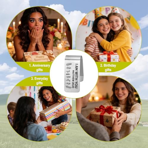 Image of Engraved Stainless Steel Car Visor Clip, Religious Visor Clip with I Am with You Printed Matthew 28 20 Sign for Women Men New Friends Family Driver Gifts