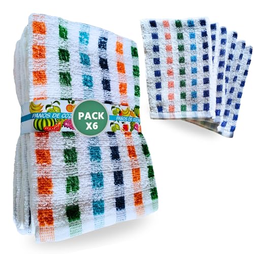 Paños De Cocina. Trapos De Cocina y hogar Absorbentes. Algodón 100% Hechos En Portugal. 6 Paños De Cocina Rizo Multicolor De 48x49 Cm, Pack 6 Unidades. (6, Multicolor)