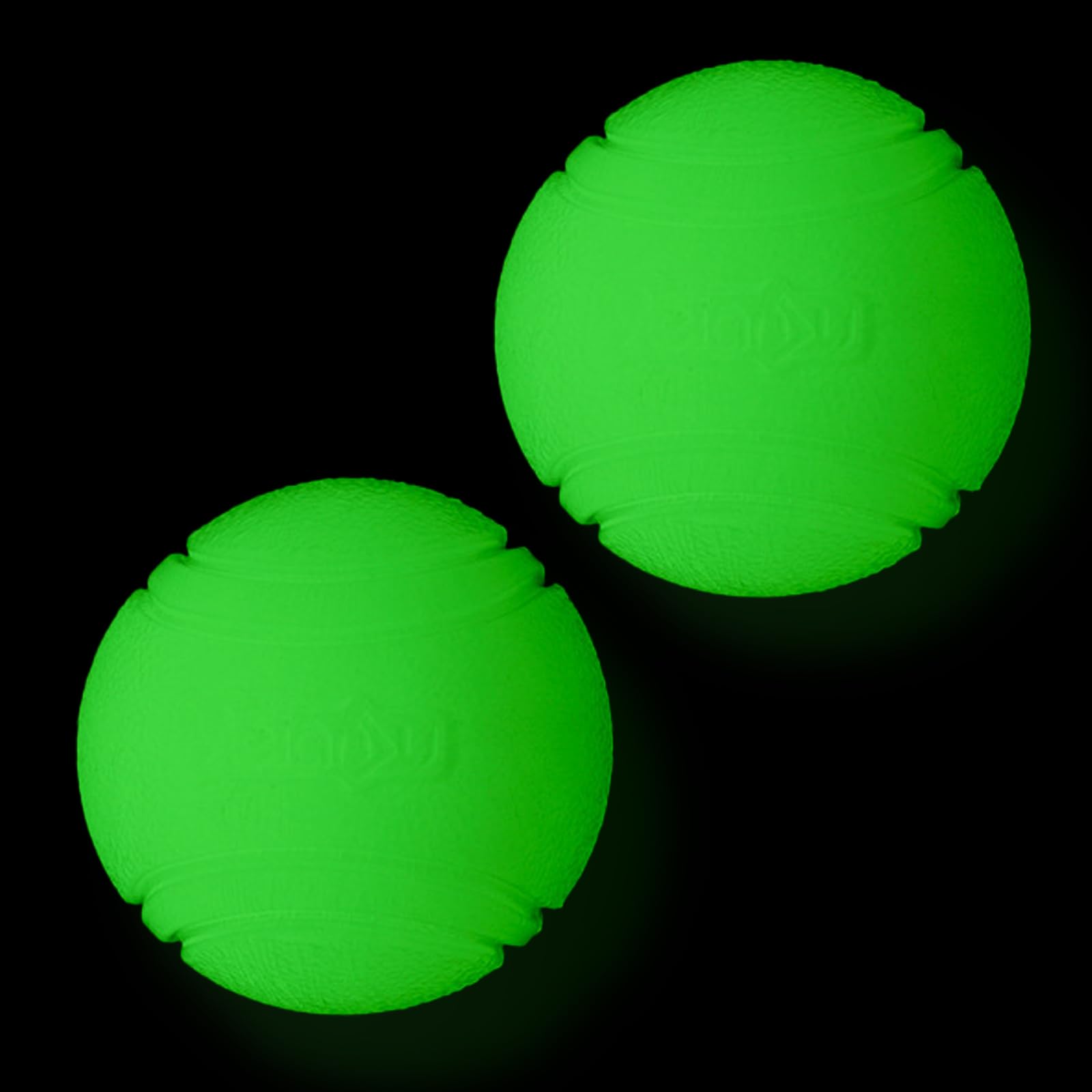 Vitalili 2 PCS Glowing Fetch Ball for Dogs - Rubber Toy Water Ball, High Bounce Training Chew Resistant for 60+ Lbs Belgian Malinois - Gifts (7CM)