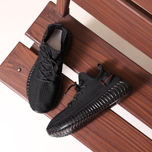 Image of Men's Black Sports Running Shoes | Lightweight Breathable Mesh Sneakers | Lace-Up Casual Walking & Gym Shoes | Anti-Slip Sole Comfortable Footwear for Men.