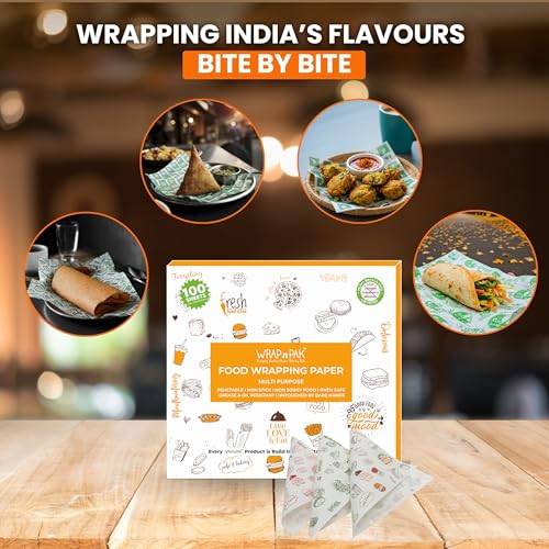 Image of Food Wrapping Paper Sheets (100 Sheets, 11x12 Inch, Twin Tone) | Food Grade, FDA Approved | Oil Resistant, Non-Soggy Parchment Paper | Ideal for Roti, Chapati, Burger, Pizza & Sandwich Wrapping