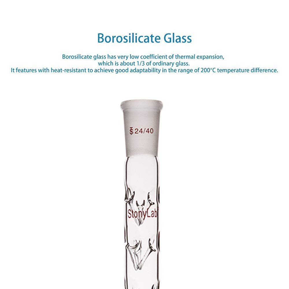 stonylab Columna de Destilación Vigreux, 24/40 300 mm Longitud de Vidrio de Borosilicato Fraccionario Columna de Destilación Columna Vigreux con Sangrías para Laboratorio