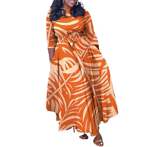 Women's Summer and Autumn Plus Size Maxi Half Sleeved Printed Long Skirt with high Elasticity and Soft Casual Dress