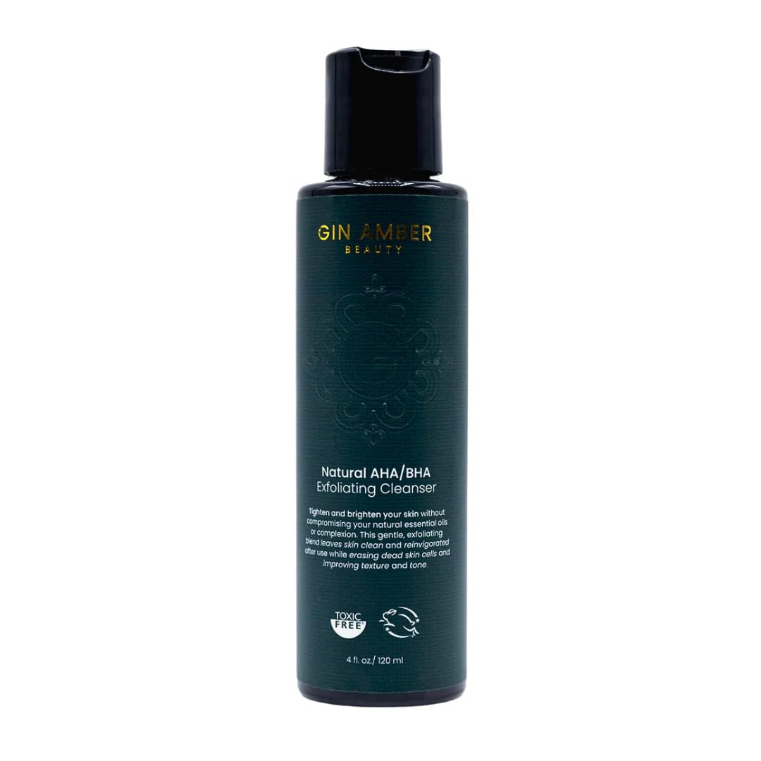 Gin Amber Beauty - Natural AHA/BHA Exfoliating Cleanser | Brightening, Even Texture | For All Skin Types (4 fl oz - 120 ml)
