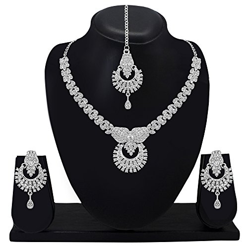 Image of Atasi International Delightful Rhodium Silver Plated Alloy Choker Necklace Set For Women