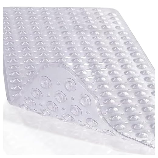 Yimobra Original Bath Tub Shower Mat Extra Long 16 x 40 Inches, Non-Slip with Drain Holes, Suction Cups, Machine Washable, Phthalate Free, Latex Free, BPA Free, Bathroom Mats, Clear Gray
