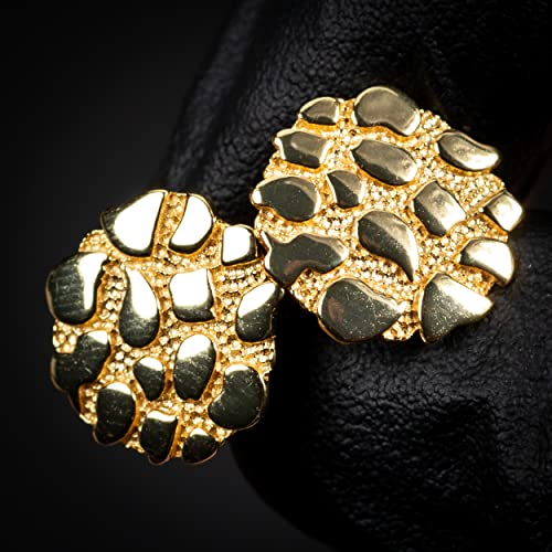 Men's Round Large 14K Yellow Gold Plated 925 Sterling Silver 90's Old School Retro Hip Hop Circle Big Screw Back Post Solid Nugget Stud Earrings For Men2