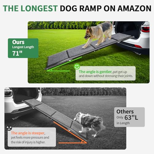Dog-Ramp-for-Car-Longest-71-Portable-Folding-Pet-Ramp-with-Extra-Pet-Blanket-Car-Ramp-with-Non-Slip-Rug-Surface-Gentler-Dog-Stairs-for-Medium-Large-Dogs-Enter-a-Car-SUV-Truck Dog Ramp for Car Longest 71 Portable Folding Pet Ramp with Extra Pet Blanket Car Ramp with Non Slip Rug Surface Gentler Dog Stairs for Medium Large Dogs Enter a Car SUV Truck
