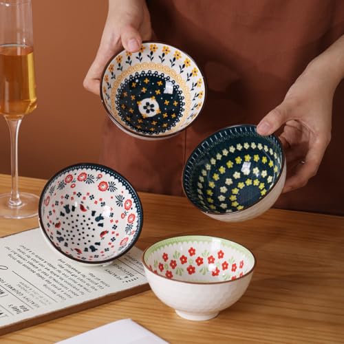 Image of 6-Piece Ceramic Dinner Set, 2 Plates & 4 Bowls, Microwave Safe, Dishwasher Safe, Floral Dinnerware (Bohemian Garden Collection, 2 Plate & 4 Bowl Set)