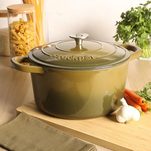 Image of Crock-Pot Artisan 7-Quart Enameled Cast Iron Dutch Oven Pot with Lid, Round, Gradient Sage Green, Oven Safe Cookware