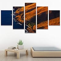 SIGNWIN 5 Panel Canvas Wall Art Coastal Orange Photography Relax/Calm Romantics Sunset Warm for Home Decorations Ready to Hang - 60