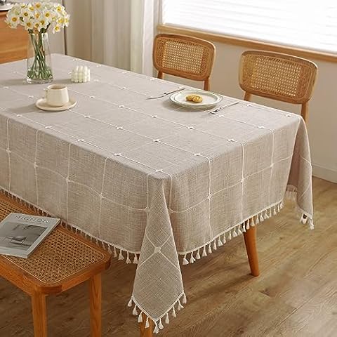JIALE Table Cloth for Rectangle Table, 70in Brown and 70in Plaid Brown Tablecloths Brown Striped Heavy Duty Cotton Linen (2 pcs) Cover