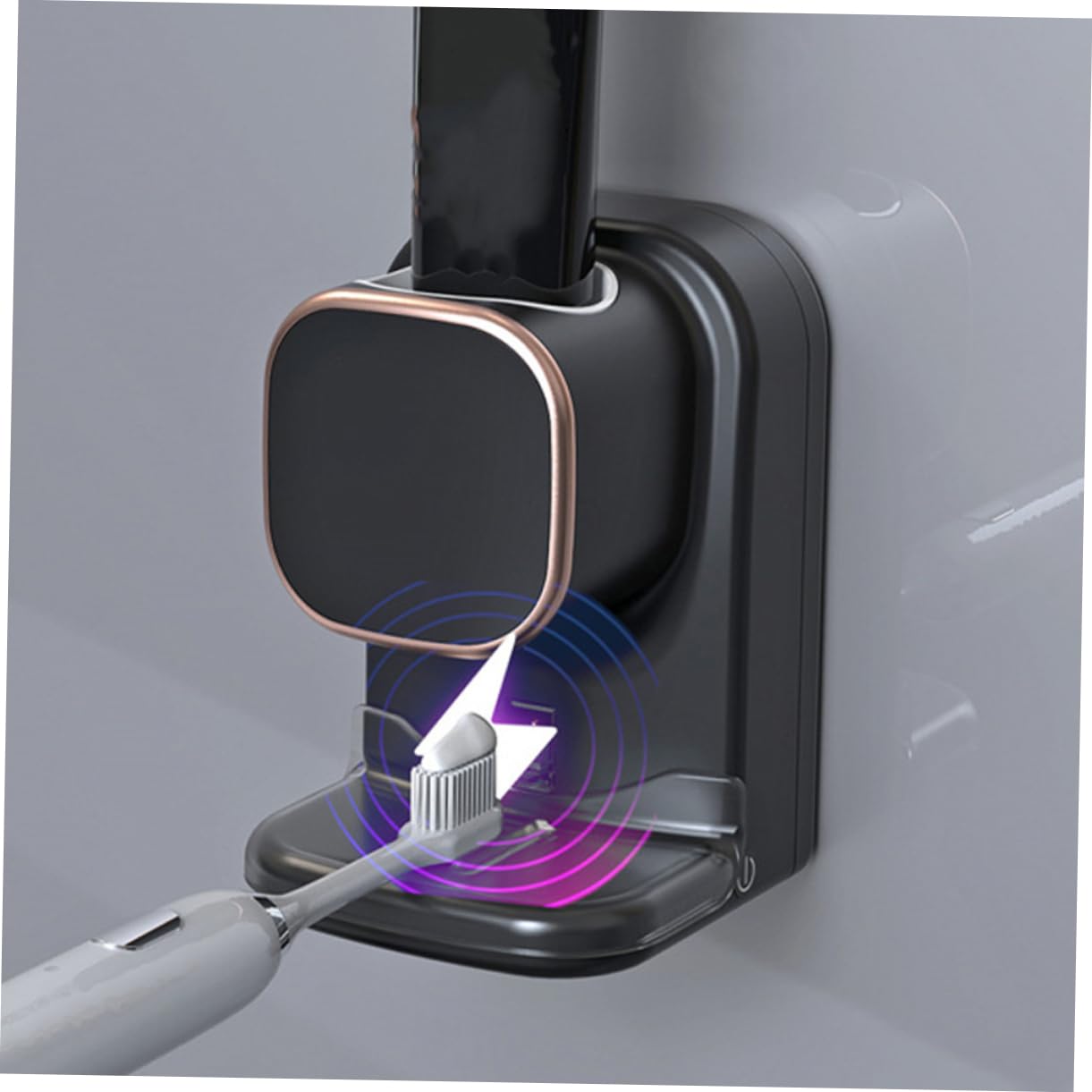 Dispenser Elettrico per Dentifricio Sensore Nero in Plastico | Montaggio senza Fori, Adatto per Crema Mani e Detergente Viso, Cavo USB Incluso