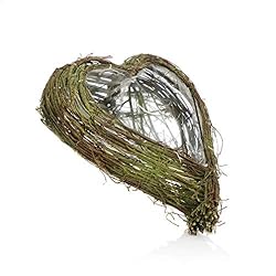 Macetero Jardin Aluminio com-four® Macetero en Forma de corazón - Canasta de Mimbre Decorativa con Papel de Aluminio en el Interior (1 Pieza 25x27cm Verde)