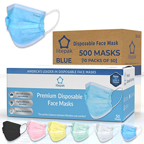 Litepak LPM50-BLUE-10XX 500Pcs Premium Disposable Face Mask Soft 3Ply Nose Wire thumb #4