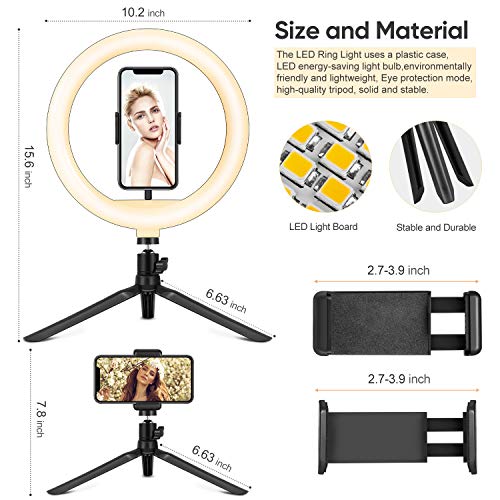 10.2\" Selfie Ring Light with Stand, Phone Holder and Bluetooth Remote, LED Circle Light Ring for Live Stream/Makeup, Desk Halo Camera Ringlight for YouTube Video/Photography/iPhone/Phone/Laptop - Thumbnail 7
