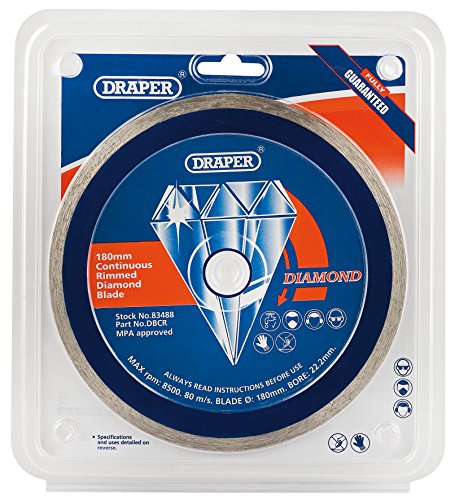 Draper Tools DBCR Continuous Rim Diamond Blade, Blue, 180 x 22.2 mm