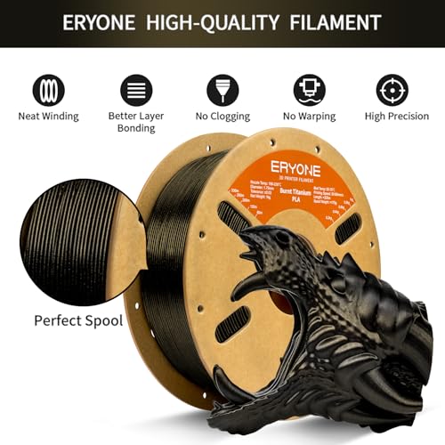 Image of ERYONE Burnt Titanium PLA Filament 3D Printer PLA Filament 1.75mm + /- 0.03mm, Glitter PLA Filament 1KG Cardboard Spool(2.2LBS), Black