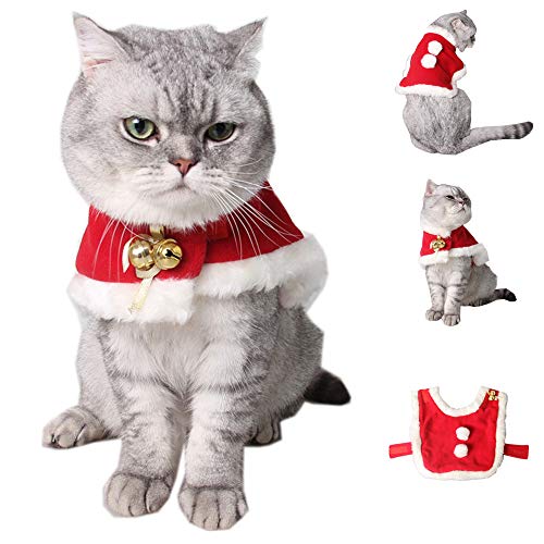 Belloc Cat Christmas Costume Adjustable Pet Cat Santa Clothes Cloak with Bells, Puppy and Cat Xmas Claus Costumes Apparel Party Clothing Cape for Small Dogs and Cats Cosplay