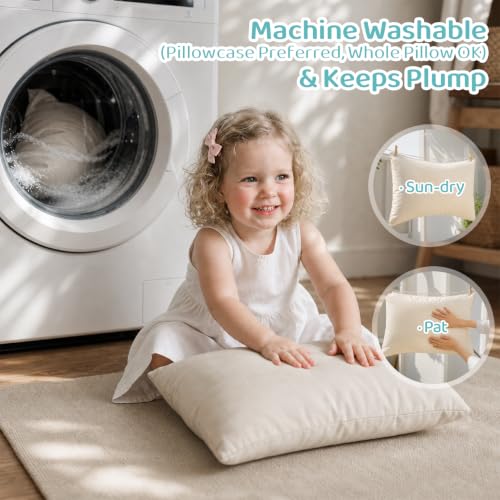 Image of Adjustable Kids Pillow for Ages 2-4 with Organic Cotton Pillowcase | 13x18 Youth Pillow, CPSC and OEKO-TEX Certified, Hypoallergenic, Machine Washable, Bedroom, Preschool Nap, Travel