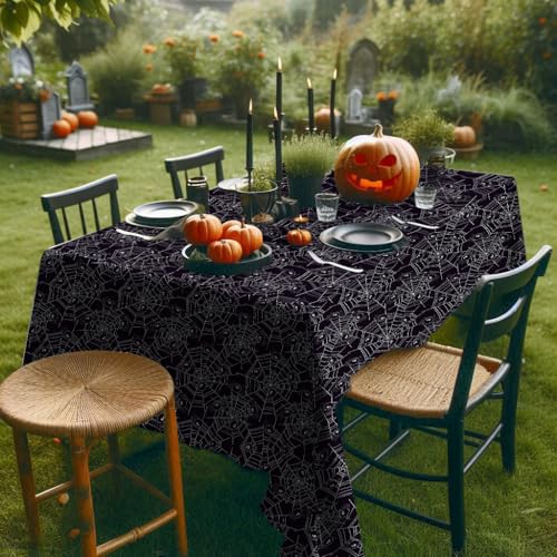 Image of ATFUNSHOP Halloween Tablecloth 4 Packs 54X108 Diposable Plastic Tablecover Spider Web Green