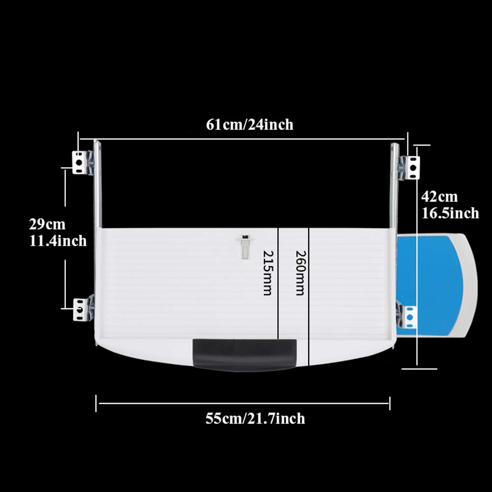 Tastaturschublade mit mausablage, ausziehbar unter Schreibtisch, ergonomisch einstellbare Höhen-Tastaturschublade mit 360-schwenkbar-Mausplattform, ABS Material, Schwarz/Weiß