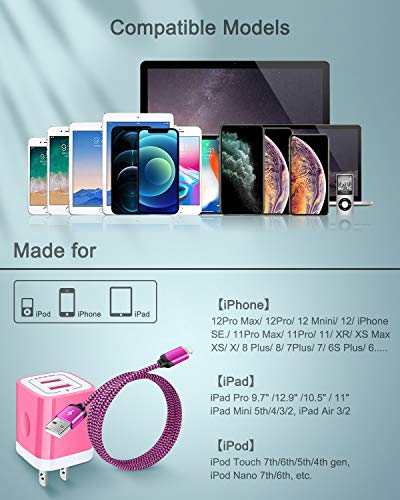 Image of iPhone Charger for 14 /13 /12 /12 Mini /12 Pro /12 Pro Max /SE /11 /11 Pro /11Pro Max /XS /XR /8 /7 /6s, iPad, iPod,Fast Charging Braided Cable with USB Wall Charger, Dual USB Block 6ft Cord