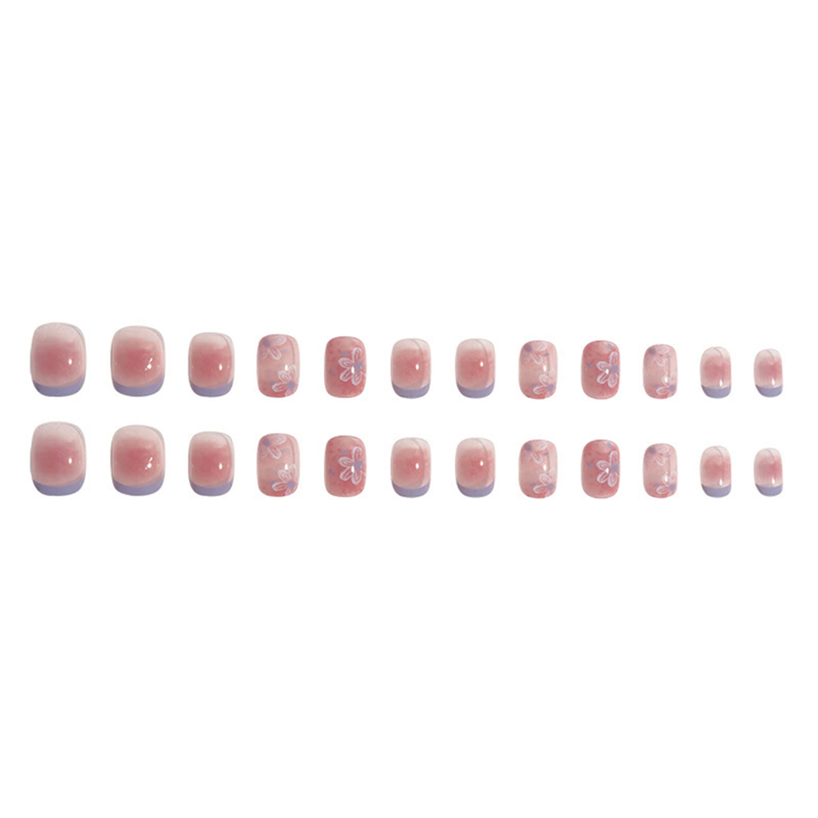 Quadratische kurze Kunstnägel, volle Abdeckung mit Kleber, abnehmbar, Farbverlauf, französische Blumen, drücken auf den Nägeln, 24 Stück Fingernagelkunstspitzen für Nagelstudios und Frauen, DIY-Nage