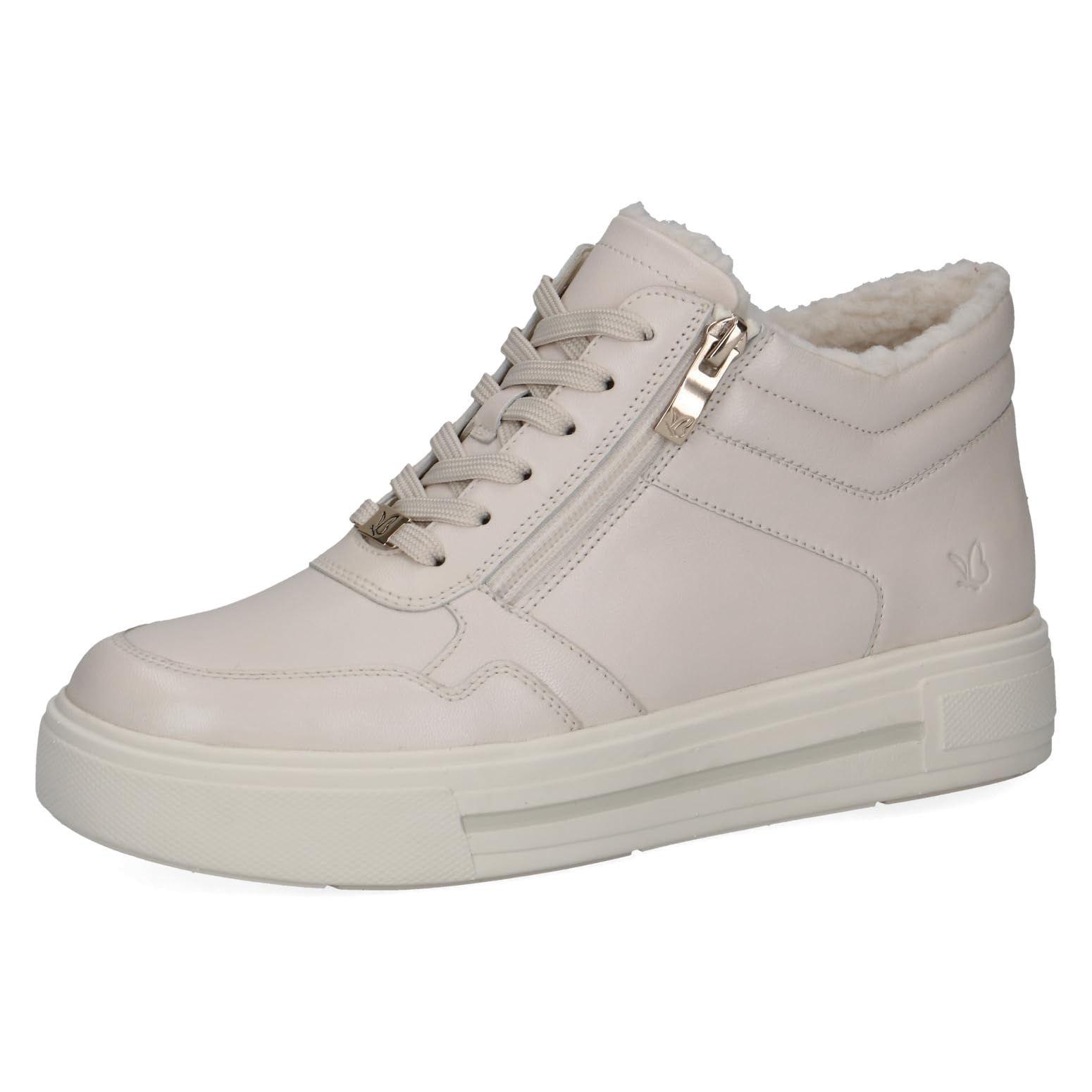 CAPRICE women's high-top leather sneakers with platform sole, Cream (Offwhite Nappa), 3.5 UK