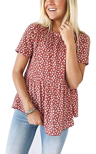 Hibluco Women's Summer Tops Short Sleeve Round Neck Floral Print Shirt Tunic Blouse