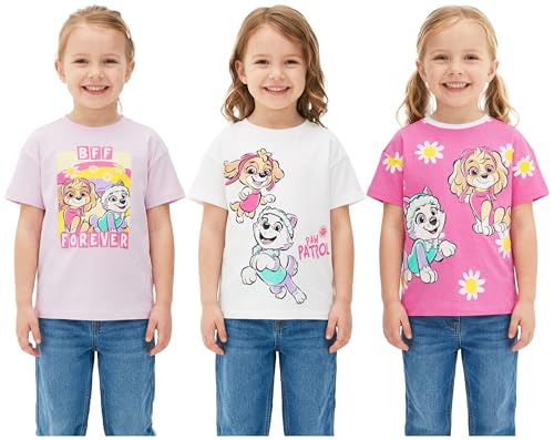 Patrulla Canina Camisetas Niña 2-7 Años Pack de 3, Camiseta Manga Corta Niña Algodón, Ropa Verano Infantil, Regalos Anime Manga (3-4 Años, Rosa/Multi Paw Patrol)