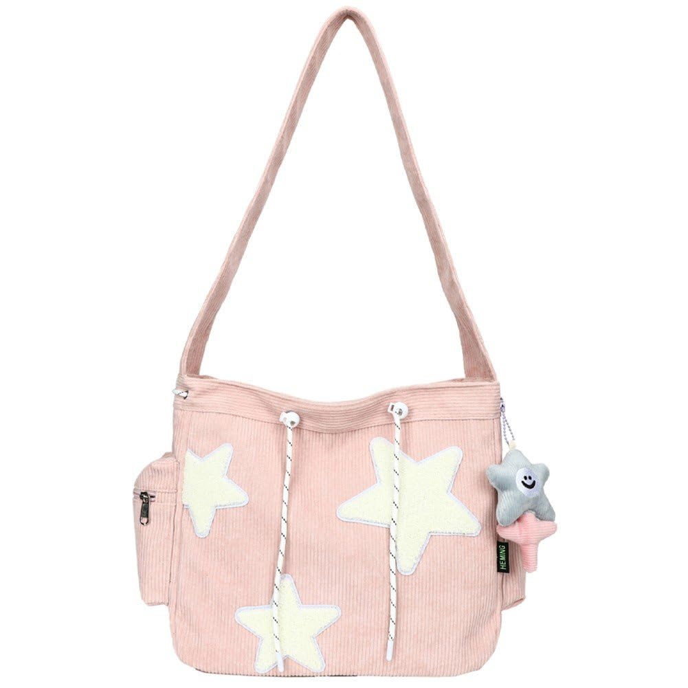 Luxylei Y2k Corduroy Shoulder Bag Women, Large Cute Star Crossbody Bags Tote Bag Kawaii Messenger Bag Commuting Tote for School Office Work Travel Shopping