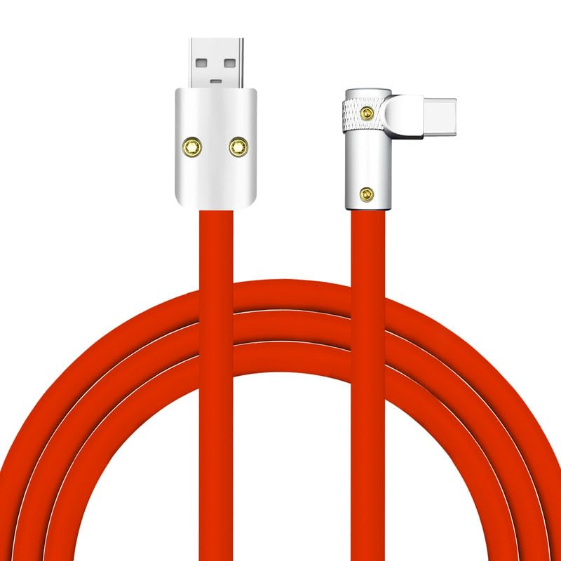 chubbycable FlexElbow Pro – 90° Design 100W Fast Charge Cable Ultra-Thick Silicone Right Angle USB C Cable Universal Phone Tablets Charging Cord, Red, USB-A to Type-C, 0.82FT