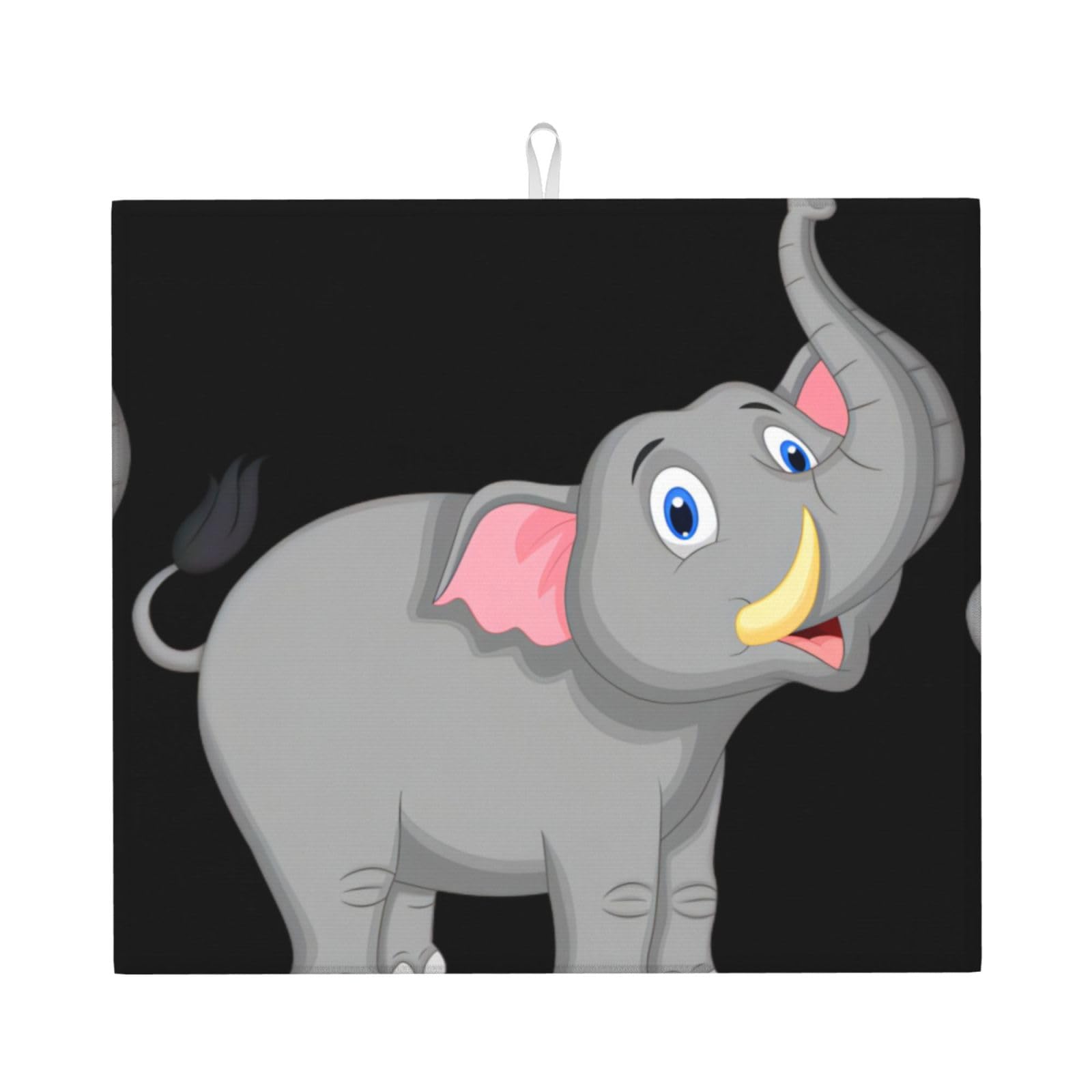 Yyhhaofa Black Cartoon Elephant Prints Kitchen Drying Mat – Absorbent Dish Throw For Countertops, Non-Slip Quick-Dry Layer With Stylish Prints