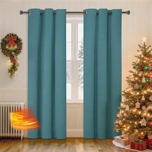 Ystyle Cortina Opacas 100% de Lino 2 Piezas, 140×240cm, Cortinas Termicas Aislantes Frio Y Calor, Cortinas Dormitorio Salon Habitacion Modernas, Cortina Antiruido Blackout Curtains, Turchese