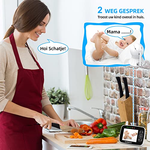 Babyfoon met Camera, 3,5 Inch, Babyfoon, Babymonitor met Afstandsbediening, Pan-Tilt-Camera, 2 x Digitale Zoom, 355 °/120 Graden Draaibaar, ECO-Modus, Nachtzicht - Afbeelding 8