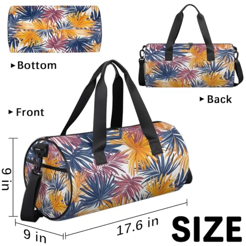 Watercolor Tropical Plants Round Barrel Sports Fitness Bag, Travel Luggage Bag, Reusable Handbag, Suitable For Men and Women3