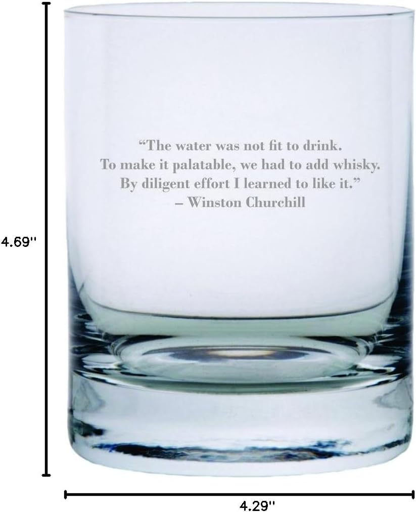 Etched Laser Art - Winston Churchill Quote Stolzle New York Crystal Rocks Glass - Whiskey Glasses For Men, Appreciation Gift For Dad, Uncle & Grandpa, Lowball Drinking Glasses, Dishwasher Safe - 11 oz