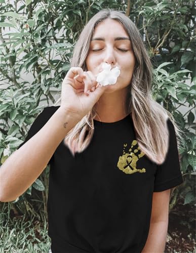 Childhood Cancer Awareness Shirt Women Cancer Support Handprint Shirts Wear Gold Pediatric Cancer Short Sleeve Tops4