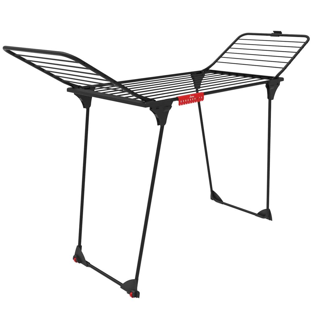 Vileda King Ultimate Black Indoor Clothes Airer | Foldable 20m Clothes Drying Rack with XXL Anti‑Crease Lines, Wheels & Sock Holder | Holds Up to 2 Washloads | Robust Steel Frame | Indoor & Outdoor